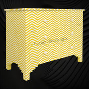 Bone Inlay Chest of Four Drawer Chevron Design Yellow 2