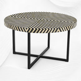 Bone Inlay Coffee Table Diamond Stripe Black