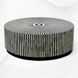 Bone Inlay Center Table Stripe Design Black