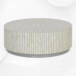 Bone Inlay Center Table Stripe Design Grey