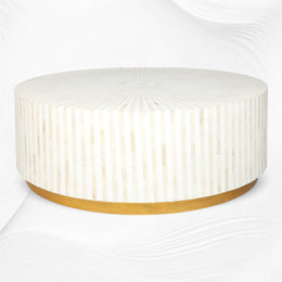 Bone Inlay Center Table Stripe Design White