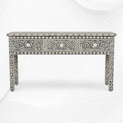 Bone Inlay Floral 3 Drawer Console Edge Black