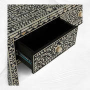 Bone Inlay Floral 3 Drawer Console Edge Black