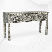 Bone Inlay Floral 3 Drawer Console Edge Black