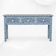 Bone Inlay Floral 3 Drawer Console Edge Dark Blue