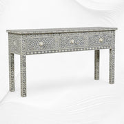 Bone Inlay Floral 3 Drawer Console Edge Grey