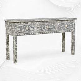Bone Inlay Floral 3 Drawer Console Edge Grey