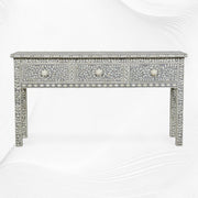 Bone Inlay Floral 3 Drawer Console Edge Grey
