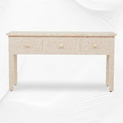 Bone Inlay Floral 3 Drawer Console Edge Peach