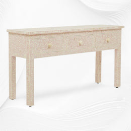 Bone Inlay Floral 3 Drawer Console Edge Peach