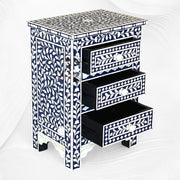 Bone Inlay Floral 3 Drawers Bedside Blue | Bone Inlay Nightstands