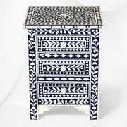 Bone Inlay Floral 3 Drawers Bedside Blue | Bone Inlay Nightstands