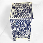 Bone Inlay Floral 3 Drawers Bedside Blue | Bone Inlay Nightstands