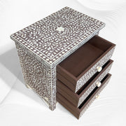 Bone Inlay Floral 3 Drawers Bedside Brown Large