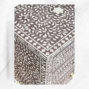 Bone Inlay Floral 3 Drawers Bedside Brown Large