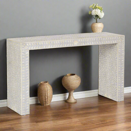Bone Inlay Floral Console Table Grey
