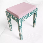 Bone Inlay Floral Stool Green