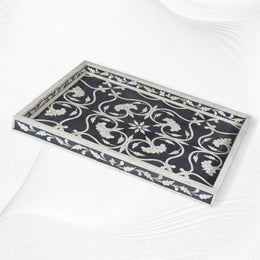 Bone Inlay Flower Tray Black | Wood Inlay Tray