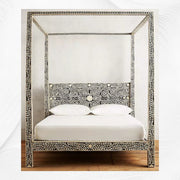 Bone Inlay Four Poster Bed Black