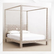 Bone Inlay Four Poster Bed Brown
