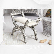 Bone Inlay Jenny Stool Floral Design Black