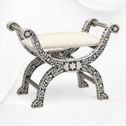 Bone Inlay Jenny Stool Floral Design Black