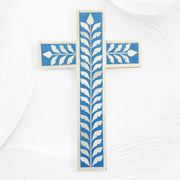 Bone Inlay Leaf Cross Blue