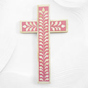Bone Inlay Leaf Cross Pink