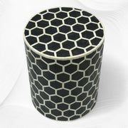 Bone Inlay Round Stool Honeycomb Design Black
