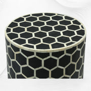 Bone Inlay Round Stool Honeycomb Design Black