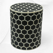 Bone Inlay Round Stool Honeycomb Design Black