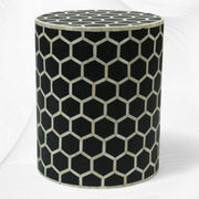 Bone Inlay Round Stool Honeycomb Design Black