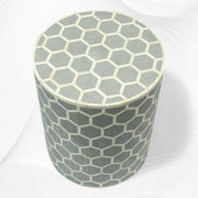 Bone Inlay Round Stool Honeycomb Design Grey