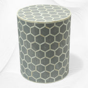 Bone Inlay Round Stool Honeycomb Design Grey