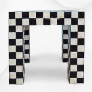 Bone Inlay Side Table Chessboard Design Black