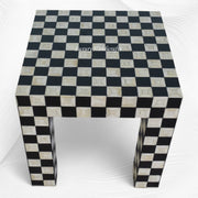 Bone Inlay Side Table Chessboard Design Black