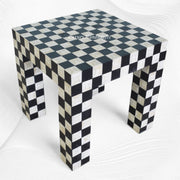 Bone Inlay Side Table Chessboard Design Black