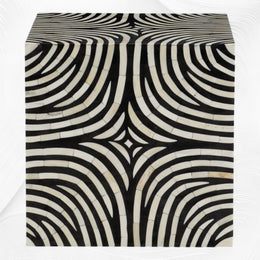 Bone Inlay Zebra Design Side End Table Black