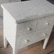 Luxury White Bone Inlay 3-Drawer Nightstand – Handmade Storage Table