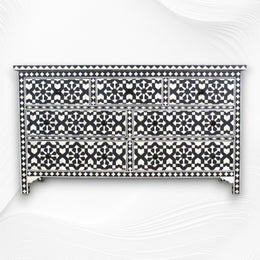 Bone Inlay Moroccan 7 Drawer Chest Black