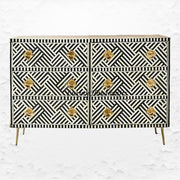 Bone Inlay Optical Chest 6 Drawers Black 1