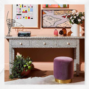 Chevron Bone Inlay 3 Drawer Console Black