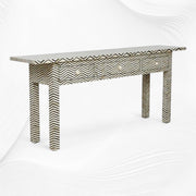 Chevron Bone Inlay 3 Drawer Long Edges Black