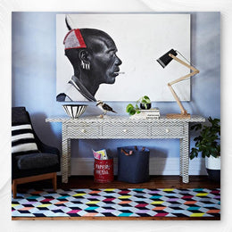 Chevron Bone Inlay 3 Drawer Long Edges Black