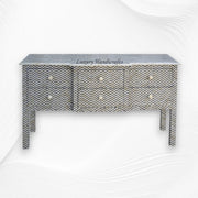 Chevron Bone Inlay 6 Drawer Console Black