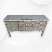 Chevron Bone Inlay 6 Drawer Console Black