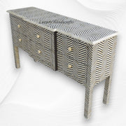 Chevron Bone Inlay 6 Drawer Console Black