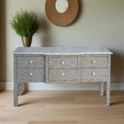 Chevron Bone Inlay 6 Drawer Console Black