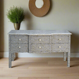 Chevron Bone Inlay 6 Drawer Console Black