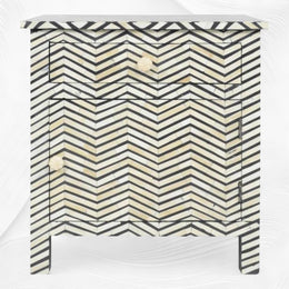 Chevron Bone Inlay Bedside 1 Drawer 1 Door Black